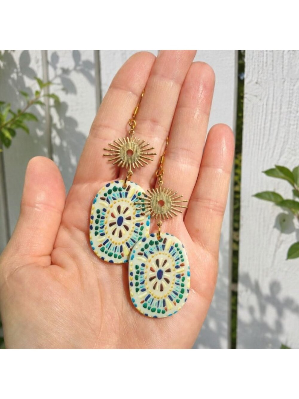 Boho Sun Earrings Colorful Statement Earrings Polymer Clay Earrings Whimsical